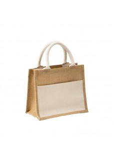 MINI BORSA IN JUTA CON TASCA E MANICI IN COTONE 24105