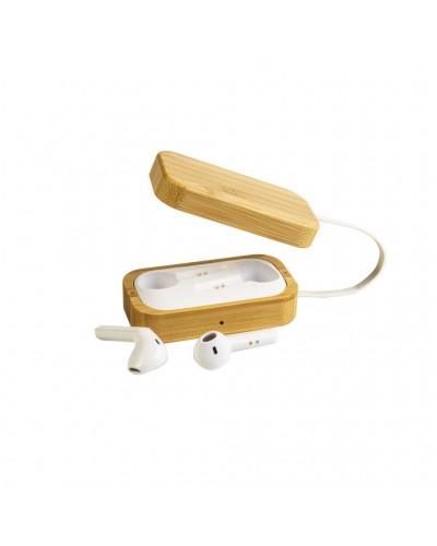 AURICOLARI BLUETOOTH CON SCATOLA DI RICARICA IN BAMBù E CAVO DI RICARICA MICRO USB INCLUSO 21444