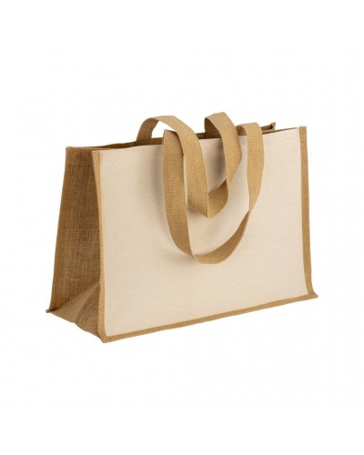 SHOPPER IN COTONE 280 G/M2 CON SOFFIETTO DETTAGLI IN JUTA, MANICI LUNGHI 22125