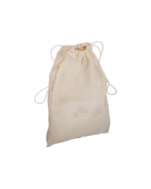 SACCHETTO IN COTONE NATURALE DA 135 G/M2 CON RETE E CHIUSURA A STROZZO, 25X20 CM 22133