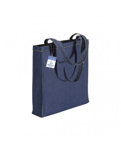 SHOPPER IN COTONE DENIM RICICLATO 180 GR/M2, MANICI LUNGHI E SOFFIETTO