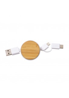 CAVO RETRATTILE IN BAMBù CON ADATTATORE USB-TYPE C/LIGHTNING/MICROUSB . 22438