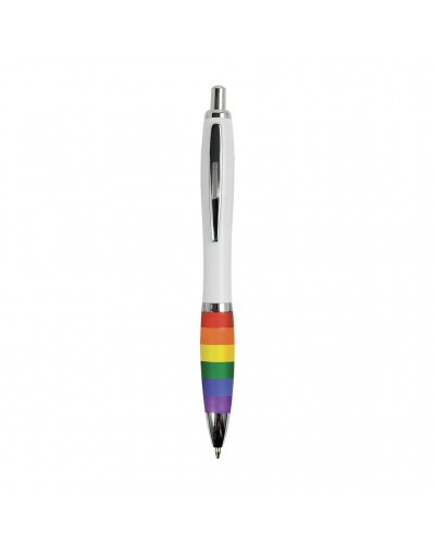 PENNA A SCATTO IN PLASTICA ABS, CON FUSTO BIANCO, IMPUGNATURA ARCOBALENO GOMMATA
