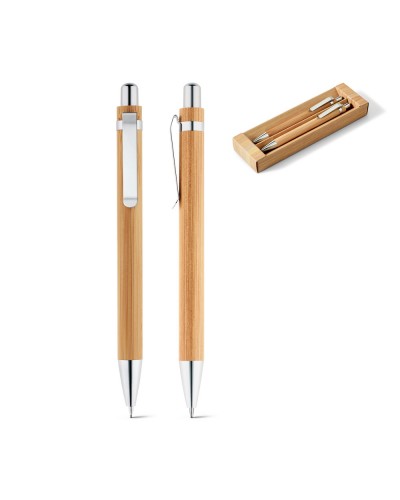 GREENY. SET CON PENNA A SFERA E MATITA PORTAMINE IN BAMBU 81162