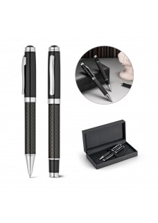 CHESS. SET CON PENNA ROLLER E PENNA A SFERA IN METALLO E FIBRA DI CARBONIO CON MECCANISMO A ROTAZIONE 91835