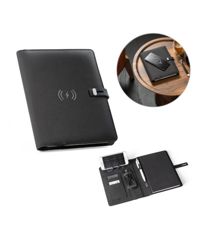 EMERGE A5 FOLDER. CARTELLA A5 IN IN 100% RPET 300D CON CARICATORE WIRELESS 93581