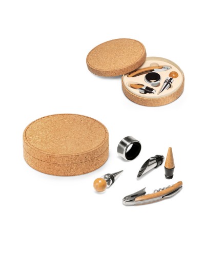 MORETO. SET VINO IN LEGNO E METALLO IN SCATOLA DI SUGHERO 94119