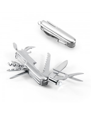 SOLDEN. COLTELLO TASCABILE MULTIFUNZIONE IN ACCIAIO INOX E METALLO CON MINI TORCIA A LED 94131