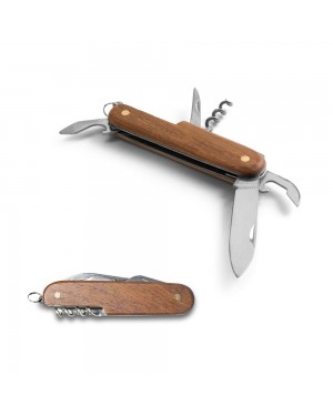 BELPIANO. COLTELLO TASCABILE MULTIFUNZIONE IN ACCIAIO INOX E LEGNO 94159