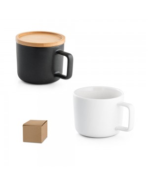 FANGIO. TAZZA IN CERAMICA DA 230 ML CON TAPPO E BASE IN BAMBU 94251