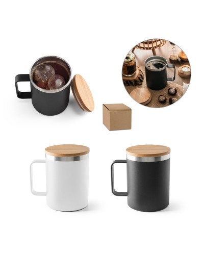 LAUDA. TAZZA IN ACCIAIO INOSSIDABILE RICICLATO AL 90% CON COPERCHIO IN BAMBU 420 ML 94276