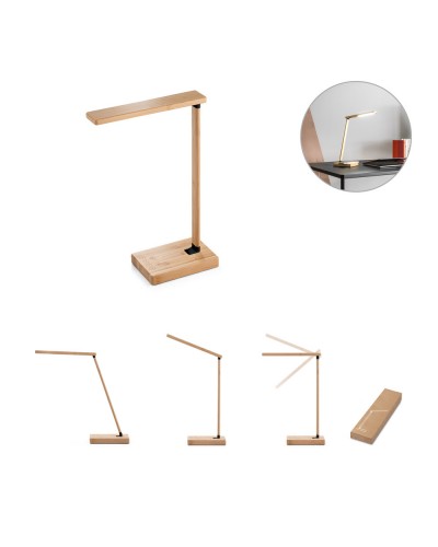 MOREY. LAMPADA DA TAVOLO PIEGHEVOLE CON CARICATORE WIRELESS SUPERVELOCE DA 15W IN BAMBU 97122