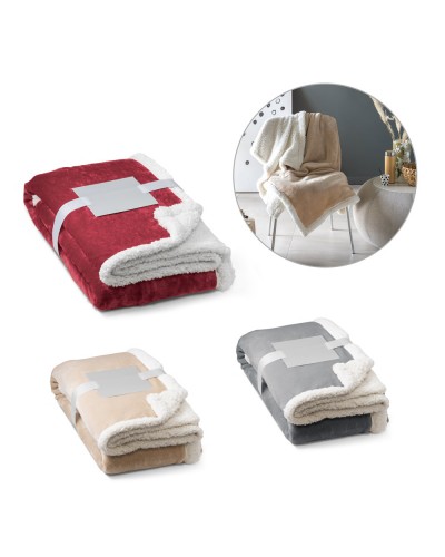 HEIDEN. COPERTA REVERSIBILE IN PILE CONFEZIONATA CON NASTRO IN RASO E CARTONCINO PERSONALIZZABILE 99078