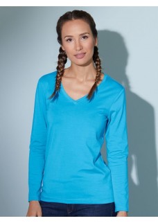 LADIES STRETCH V-SHIRT LONG-SLEEVED JN929