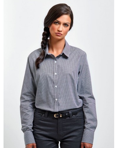LADIES LONG SLEEVE MICROCHECK GINGHAM SHIRT PR320